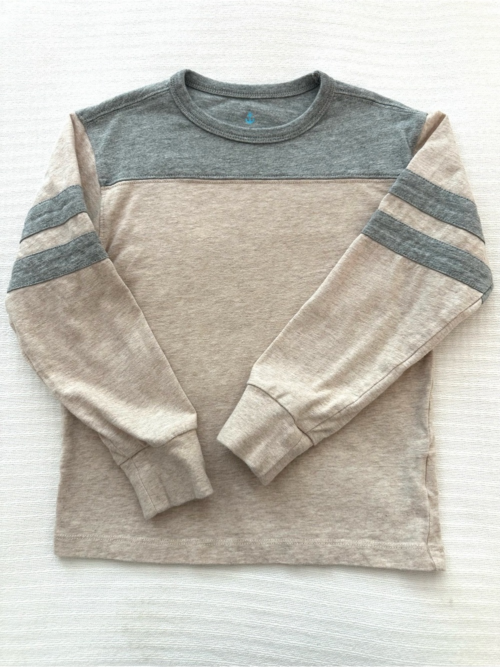 Crewcuts by J. Crew Beige and Gray Long Sleeve Crewneck Tee